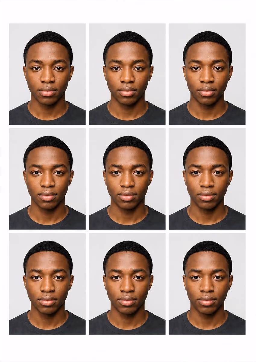 Create a ready-to-print passport-size photo sheet using the