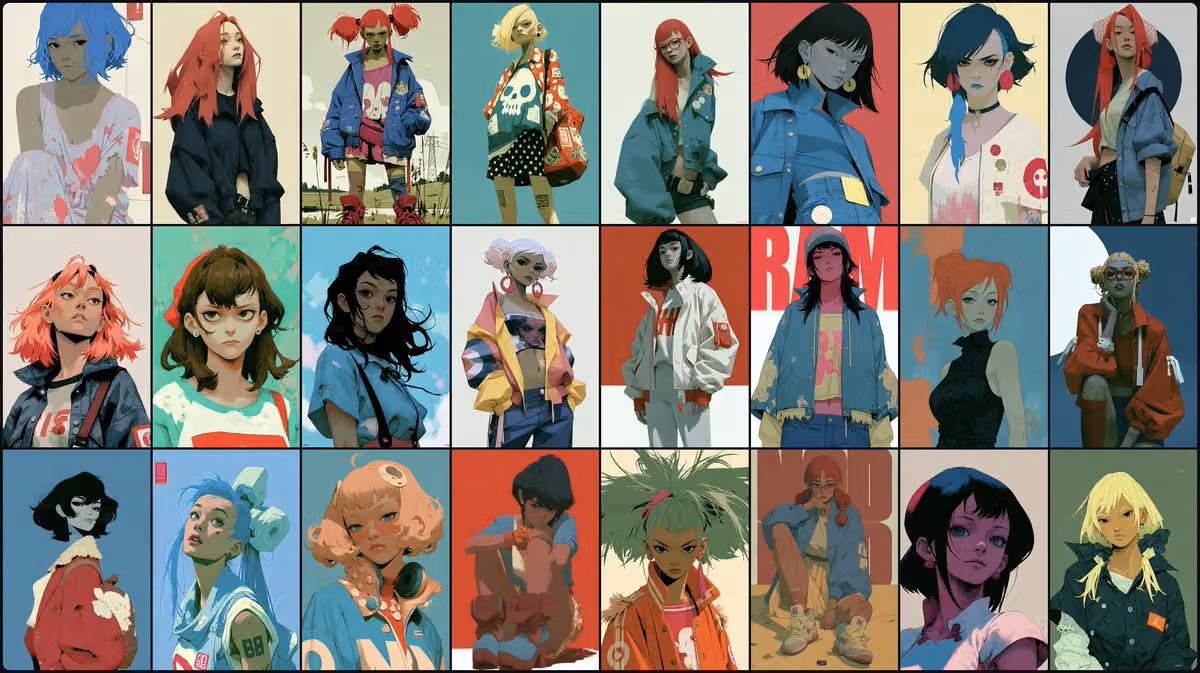 Create an artistic 16:9 CHARACTER IDENTITY BOARD.
Use Image
