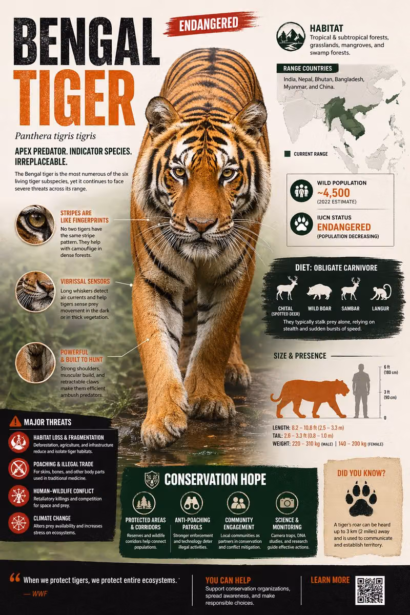 Create a visually rich infographic about an endangered anima