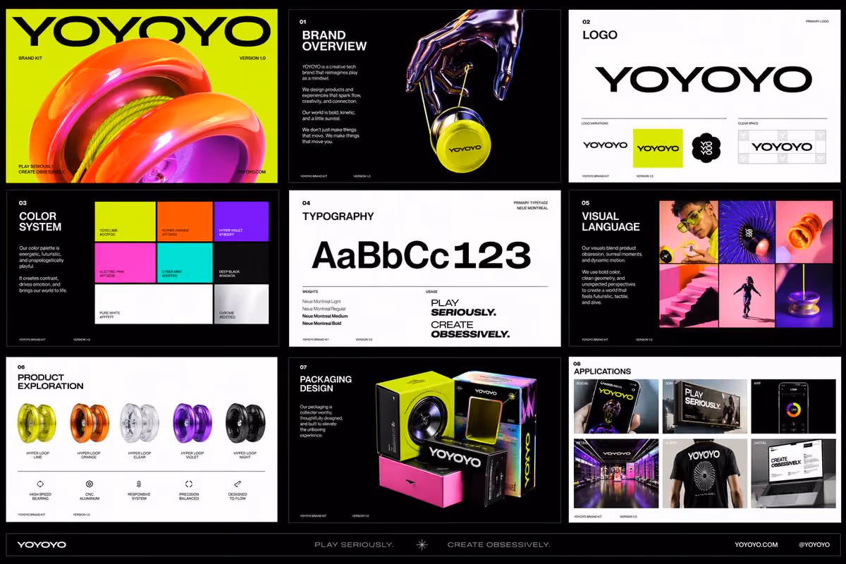 Create a polished multi-page (multiple images) brand kit for