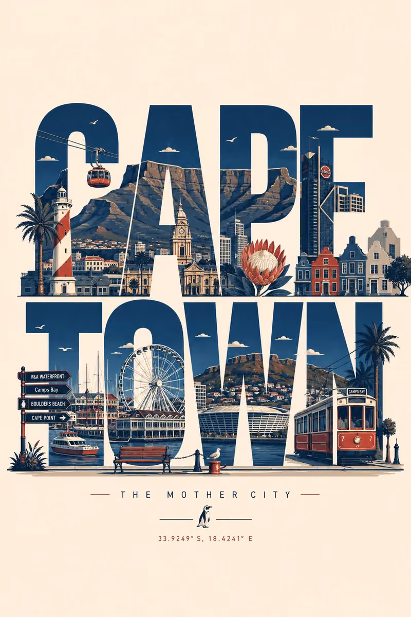 Create a clean, modern typographic travel poster where the c