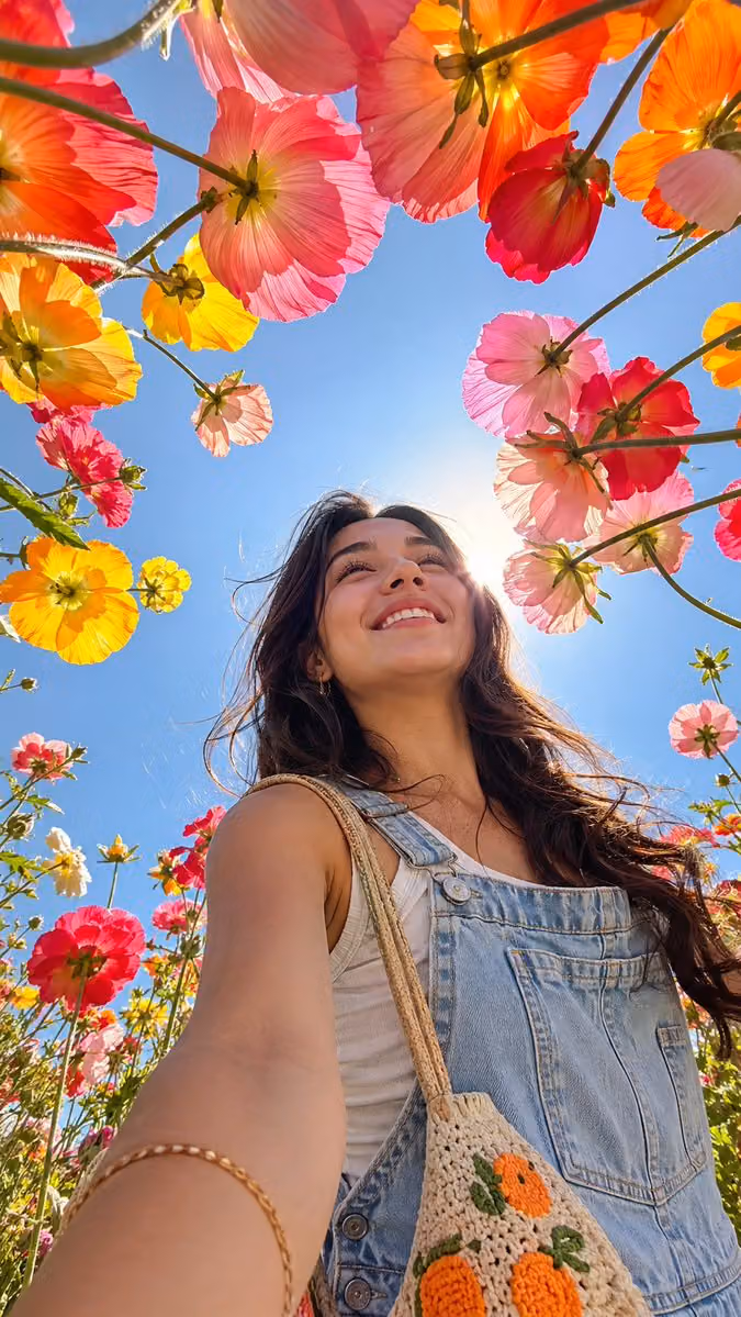 A hyper-realistic smartphone selfie of a young woman with lo