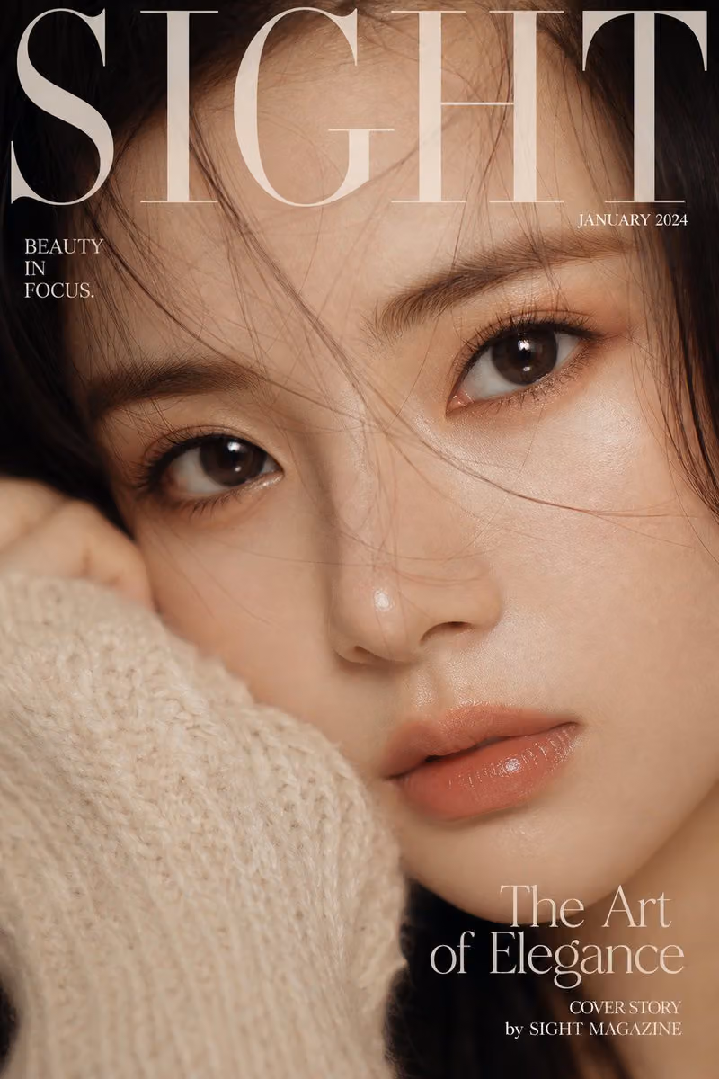 Luxury extreme close-up portrait, magazine cover style, titl