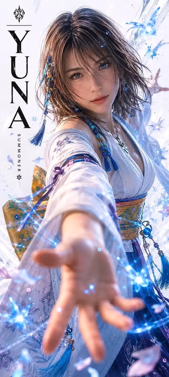Realistic live-action style of Rikku from Final Fantasy X, a
