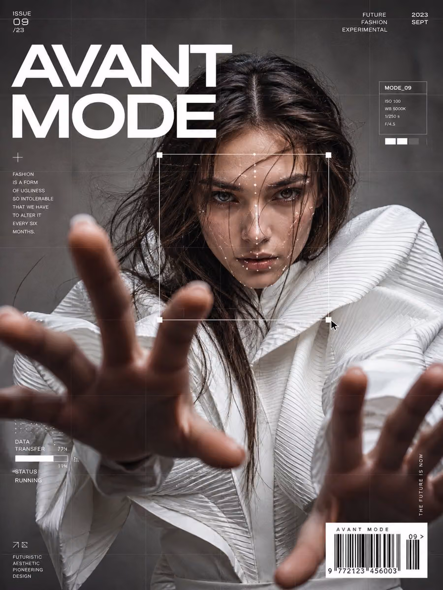 Ultra-realistic fashion editorial portrait of a confident wo