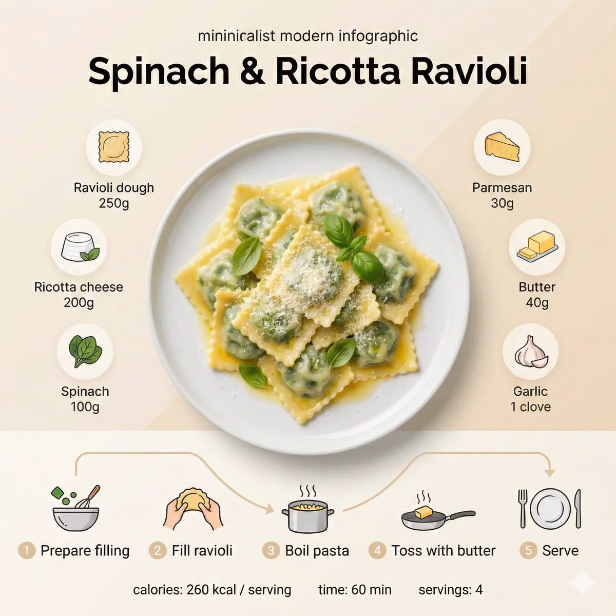 {
"style": "Minimalist modern recipe infographic",
"visu