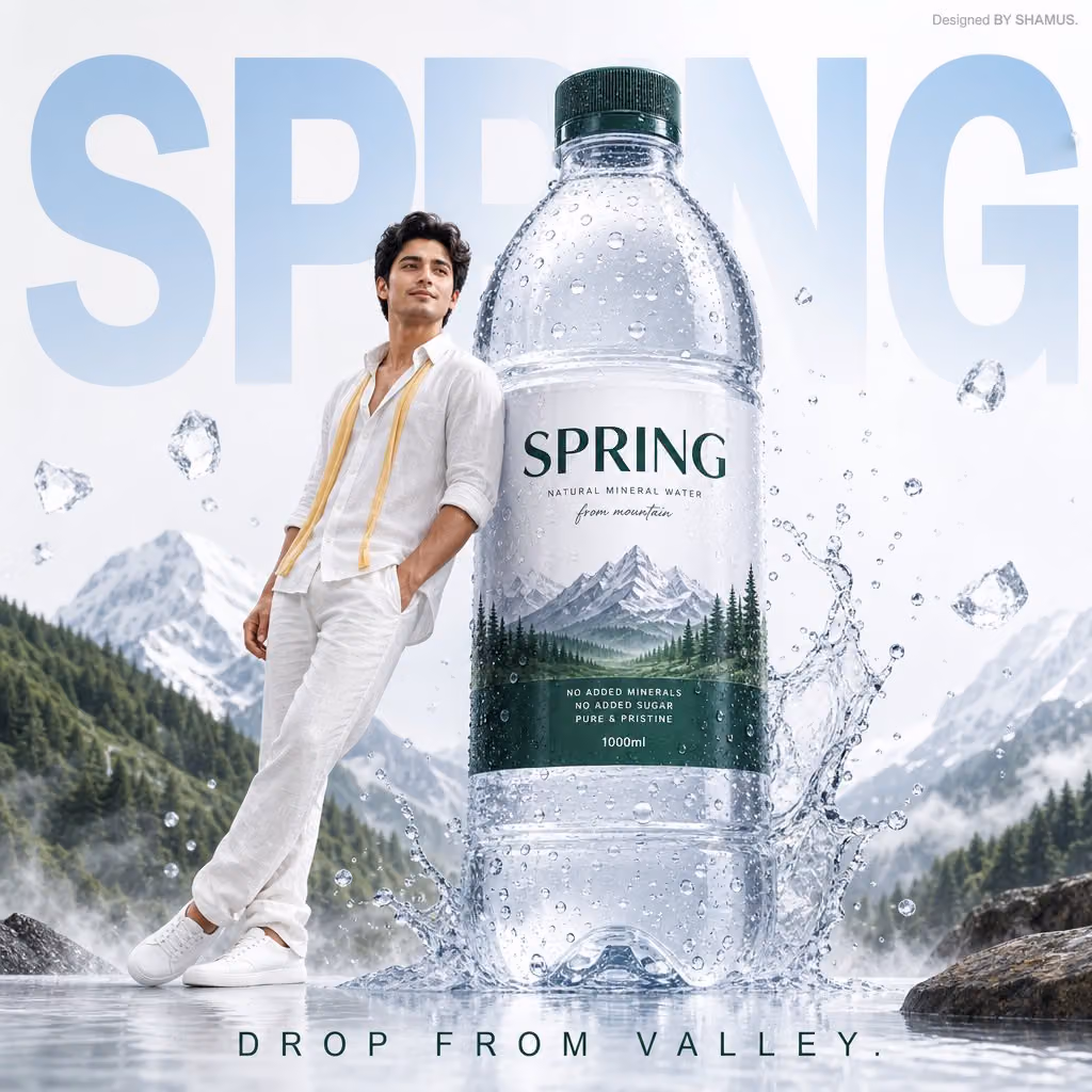 A premium mineral water advertisement poster featuring a fre