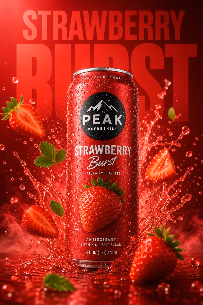 A high-resolution, vibrant product ad featuring a (strawberr