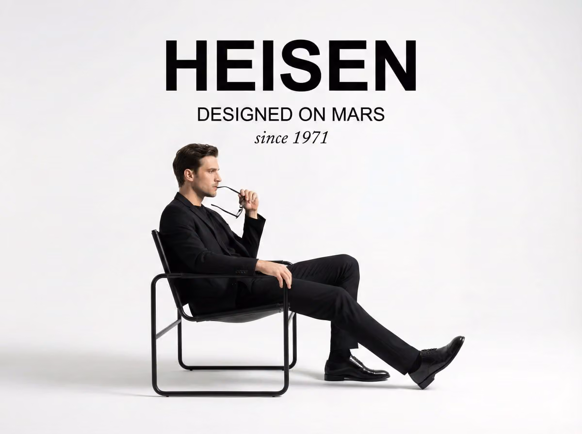 A minimalist studio photograph fashion ad. At the top center