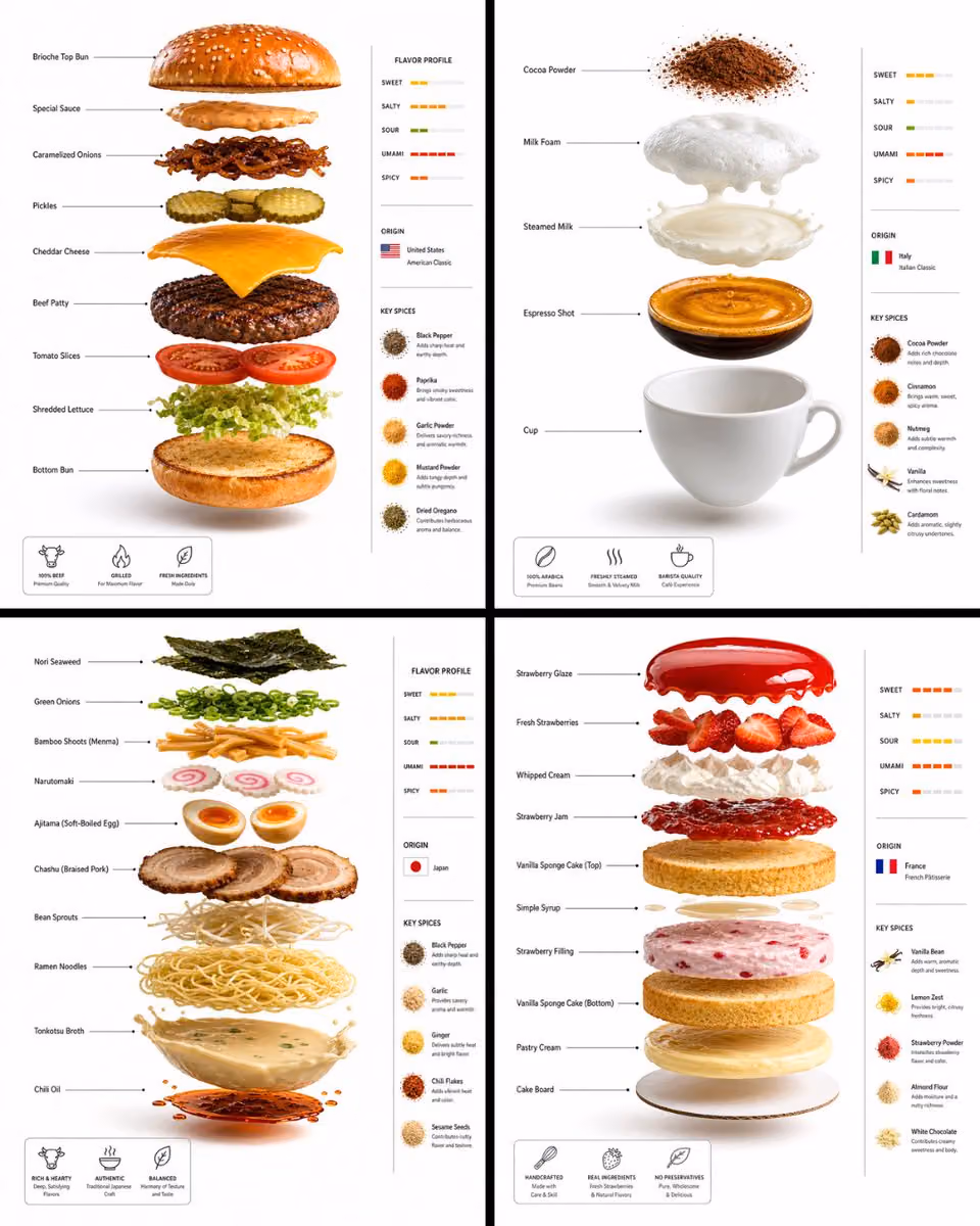 A hyper-realistic 3D exploded-view culinary infographic post