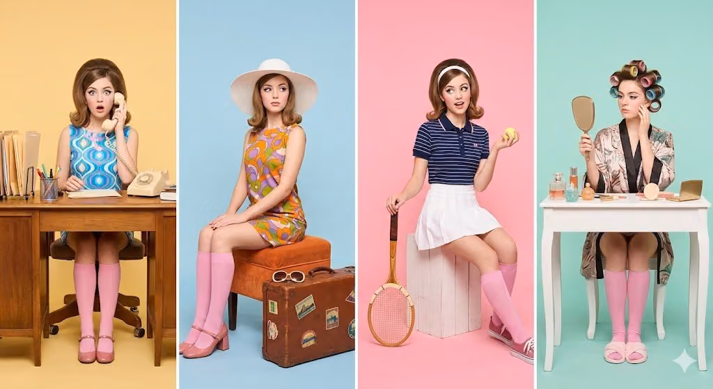 A retro-inspired studio photoshoot featuring a young woman s