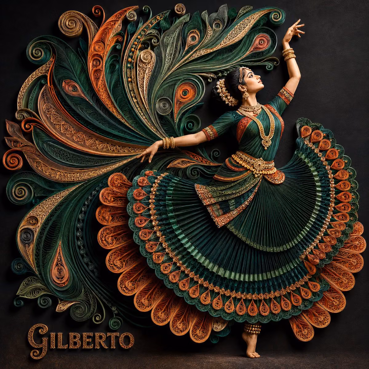 Create a highly detailed 3D mixed-media paper sculpture and