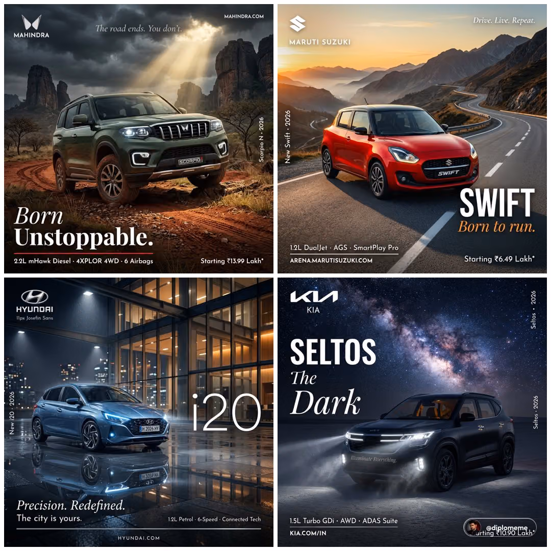Hyper-realistic professional automotive commercial ad poster