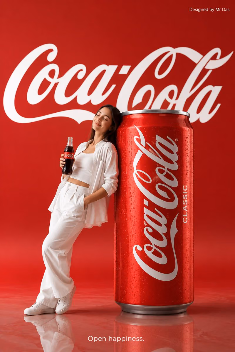 Minimalist commercial ad featuring an oversized Coca Cola ca