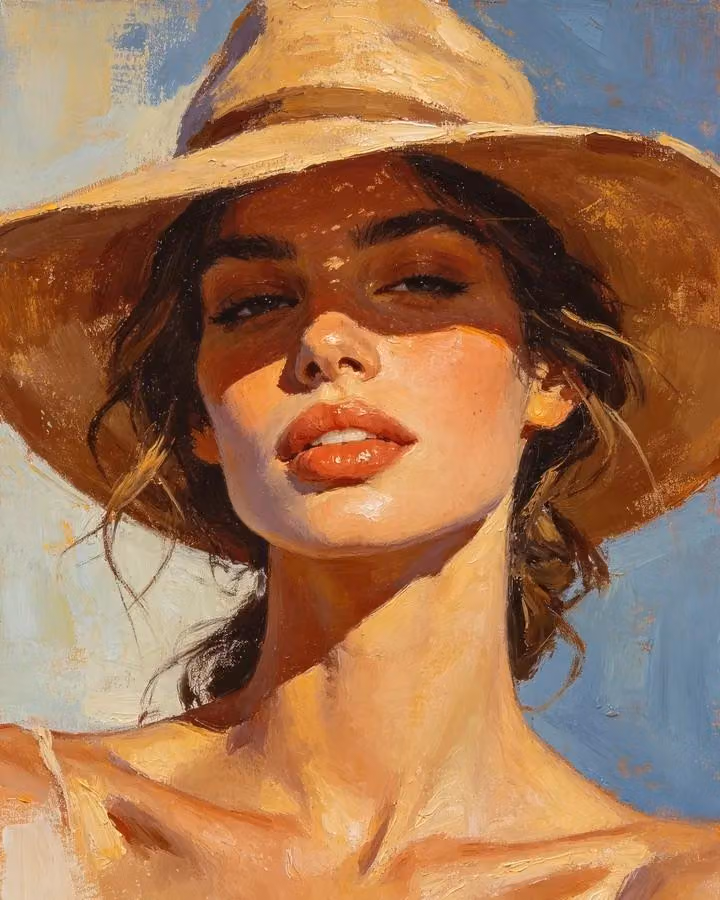 Masterpiece oil painting portrait of a beautiful young woman