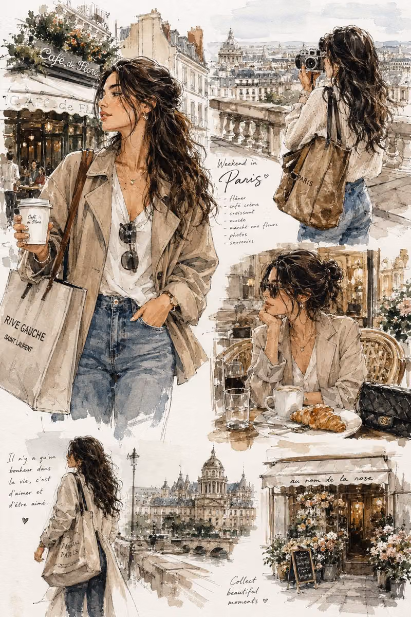 Elegant watercolor fashion illustration of a stylish young w
