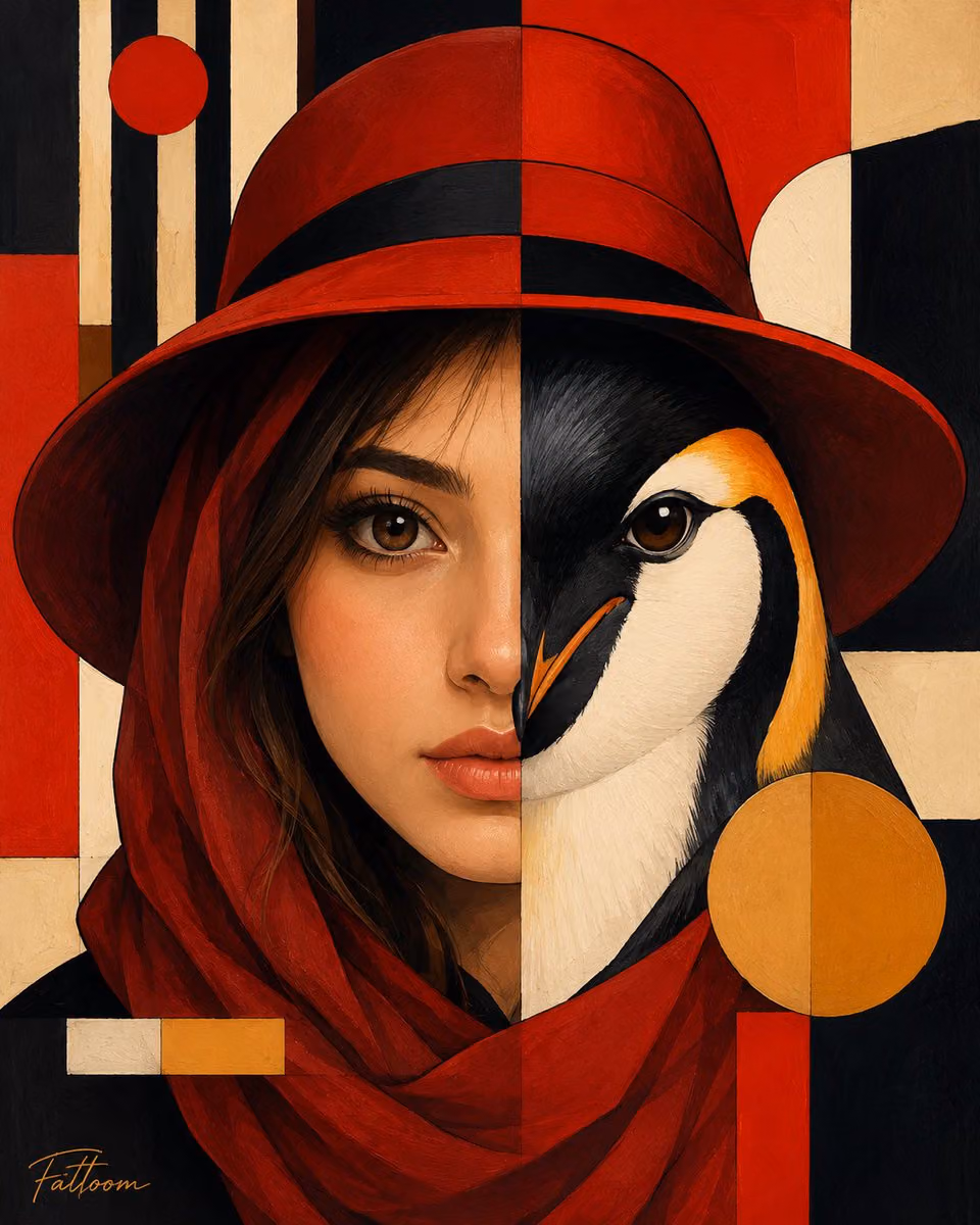 Create a premium fine-art surreal portrait inspired by geome