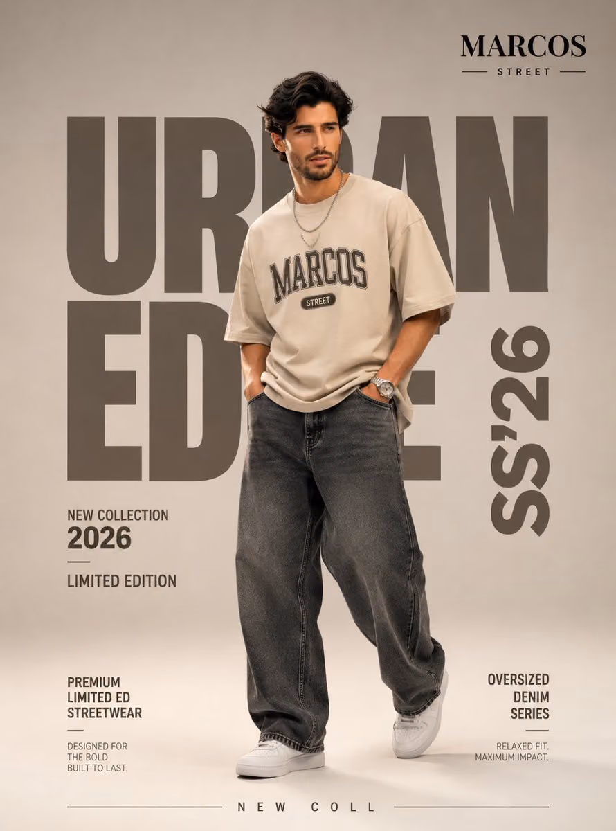 Luxury fashion campaign poster featuring a young male model