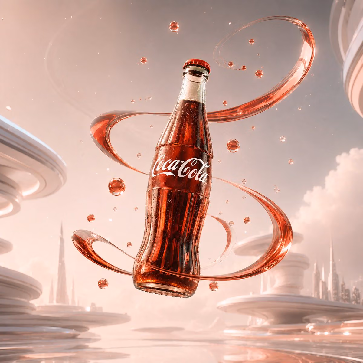 Create a surreal, minimalist, futuristic 3D advertisement fo