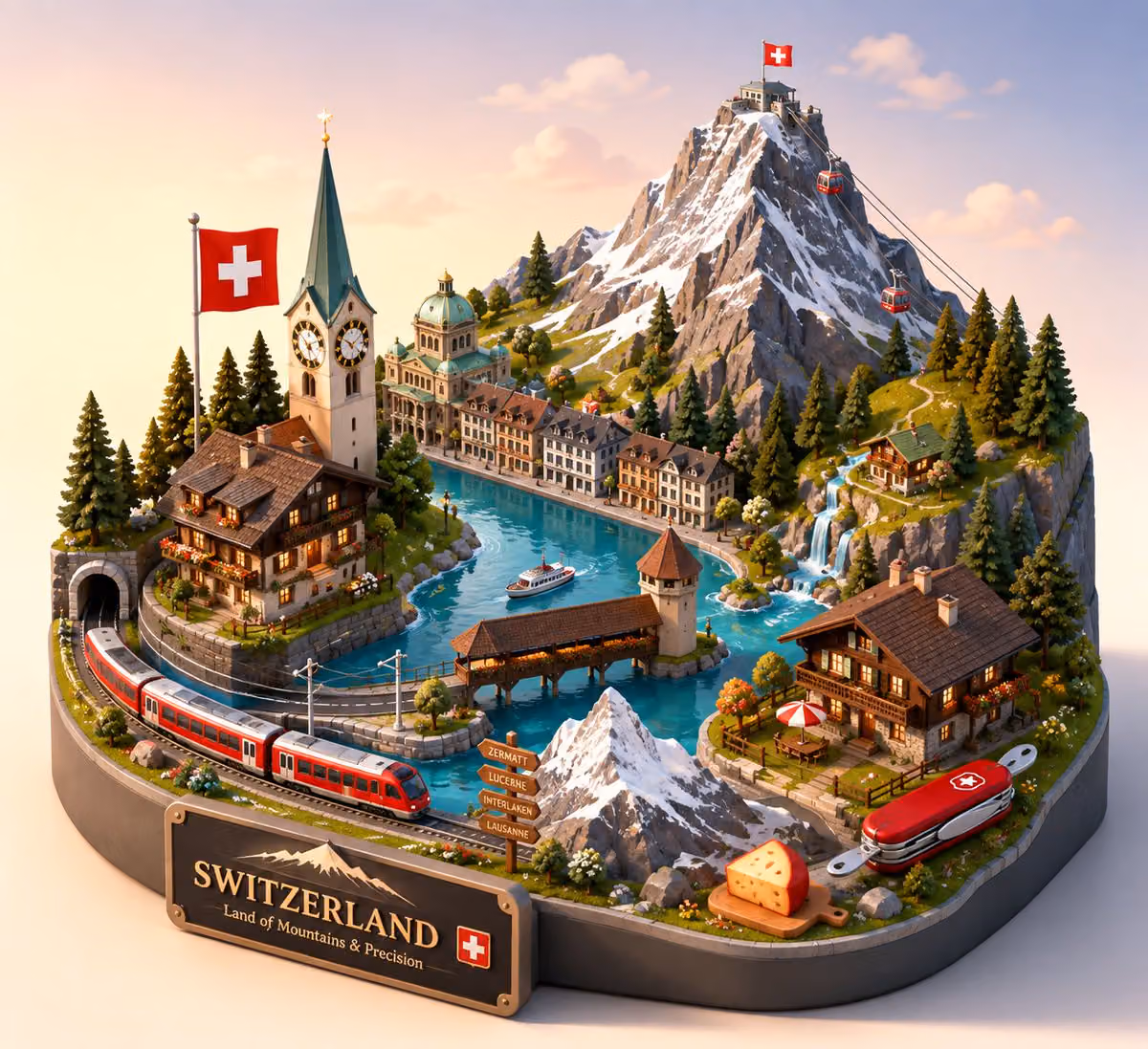 Create a highly detailed, vibrant isometric 3D miniature dio