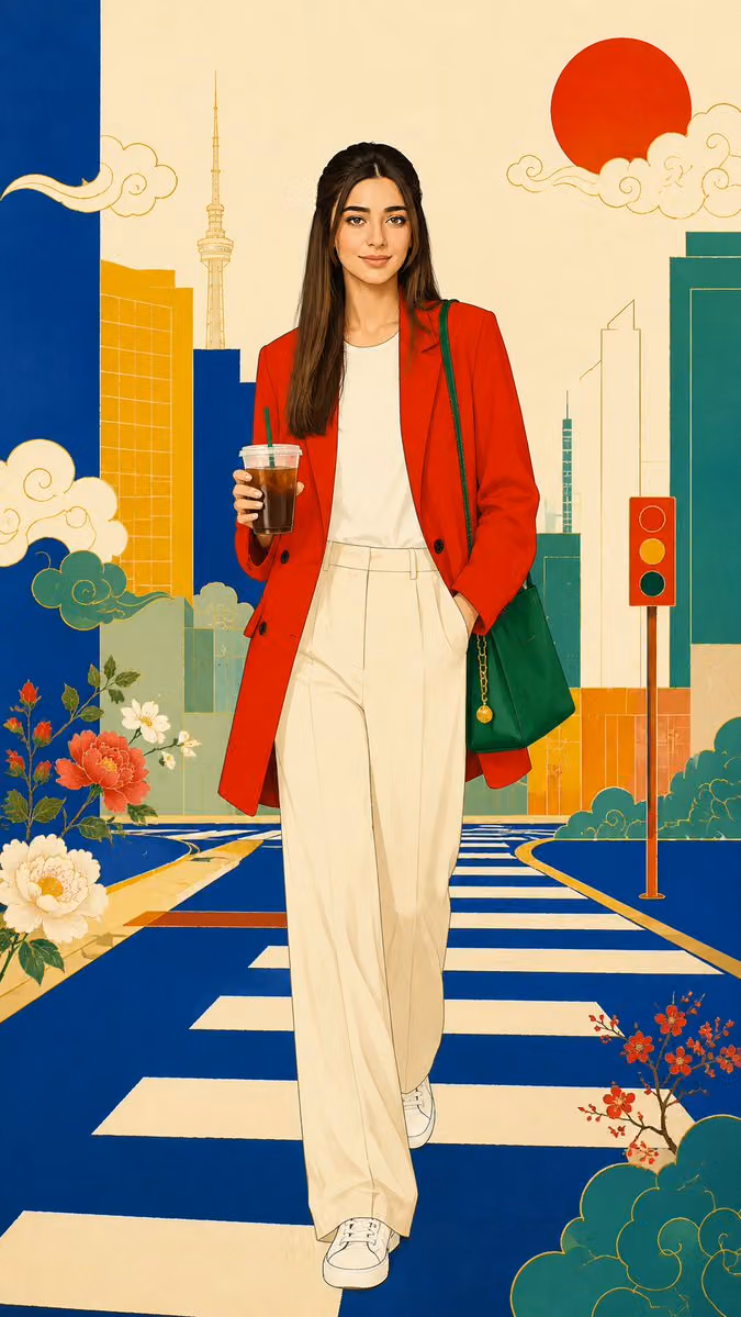 Transform the portrait into a modern East Asian editorial il
