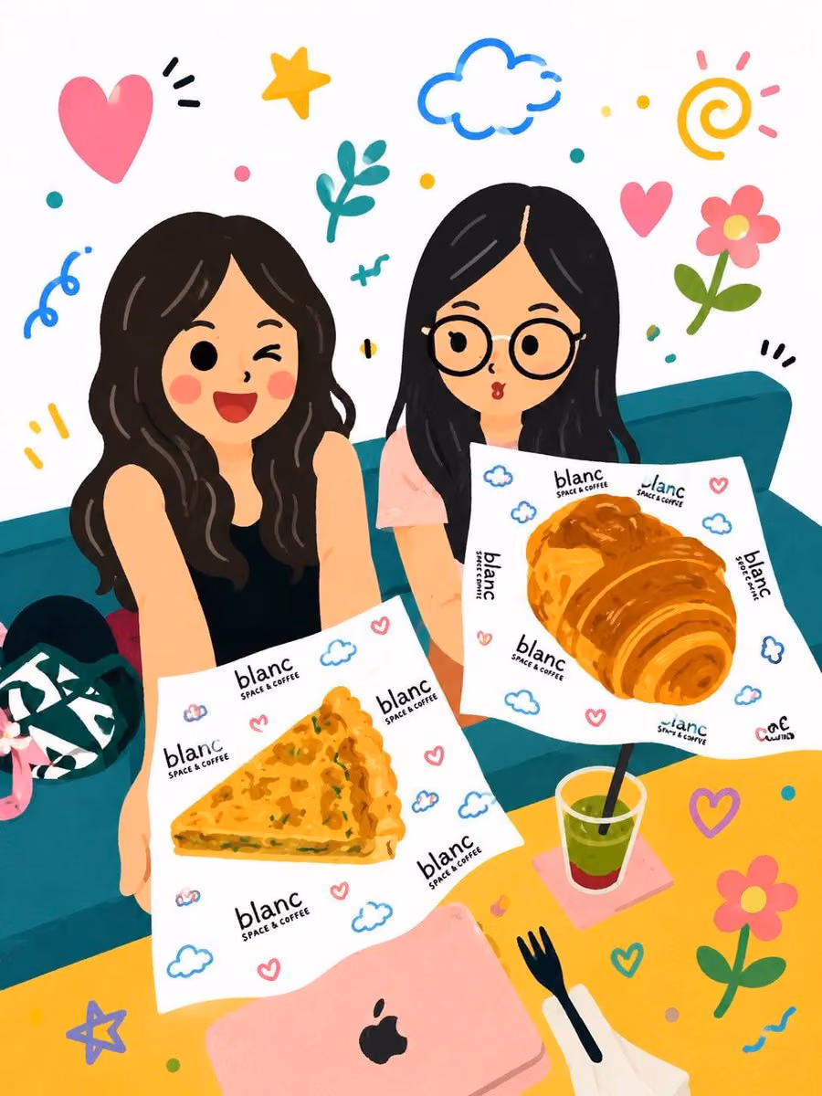 Cute whimsical hand-drawn illustration in a playful kawaii s