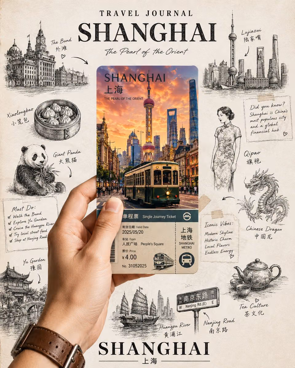 Create a premium travel journal-style collage poster inspire