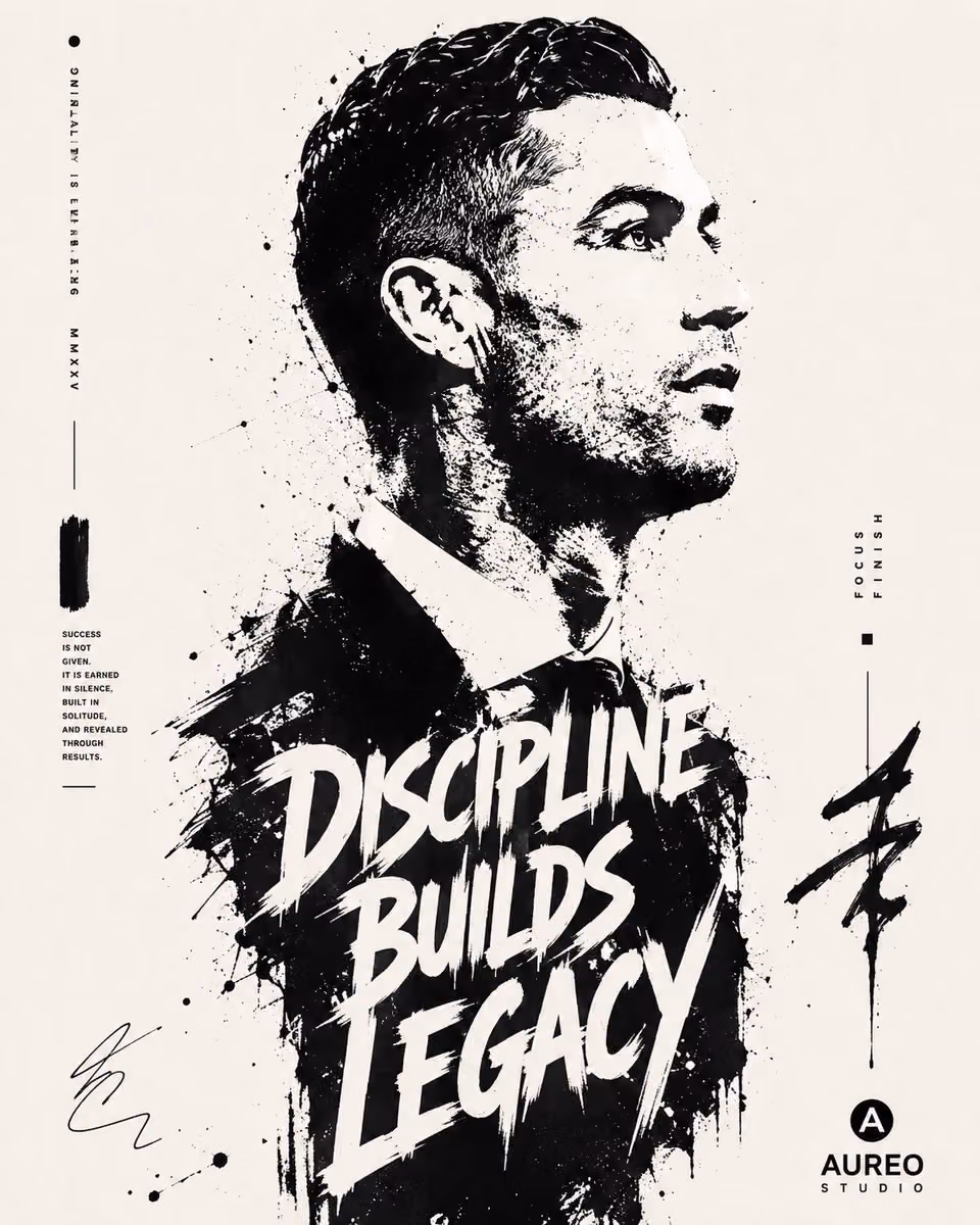 High-contrast black and white typographic portrait poster of