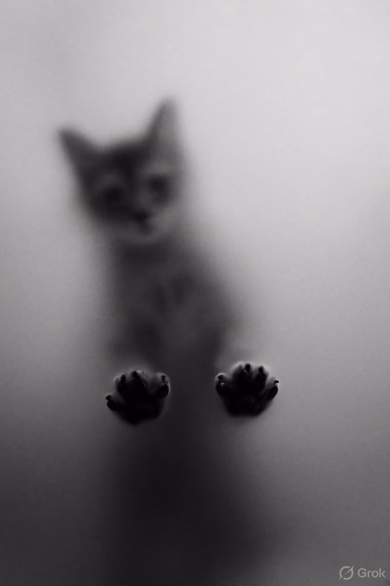 A black and white photograph shows the blurred silhouette of
