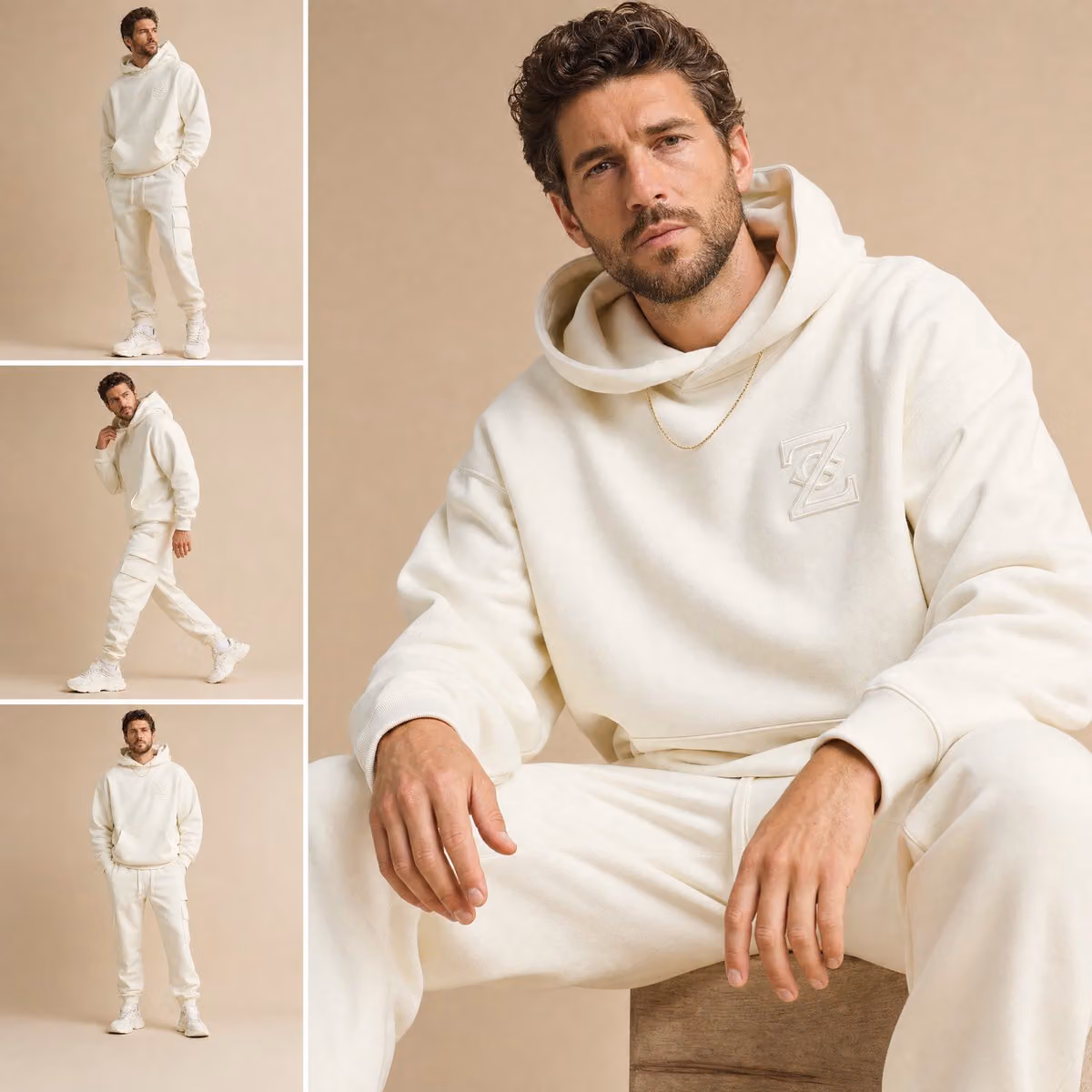 A professional fashion lookbook multi-panel collage grid sho