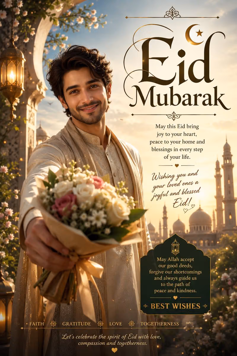 Generate a poster for wishing my X audience Eid Mubarak and