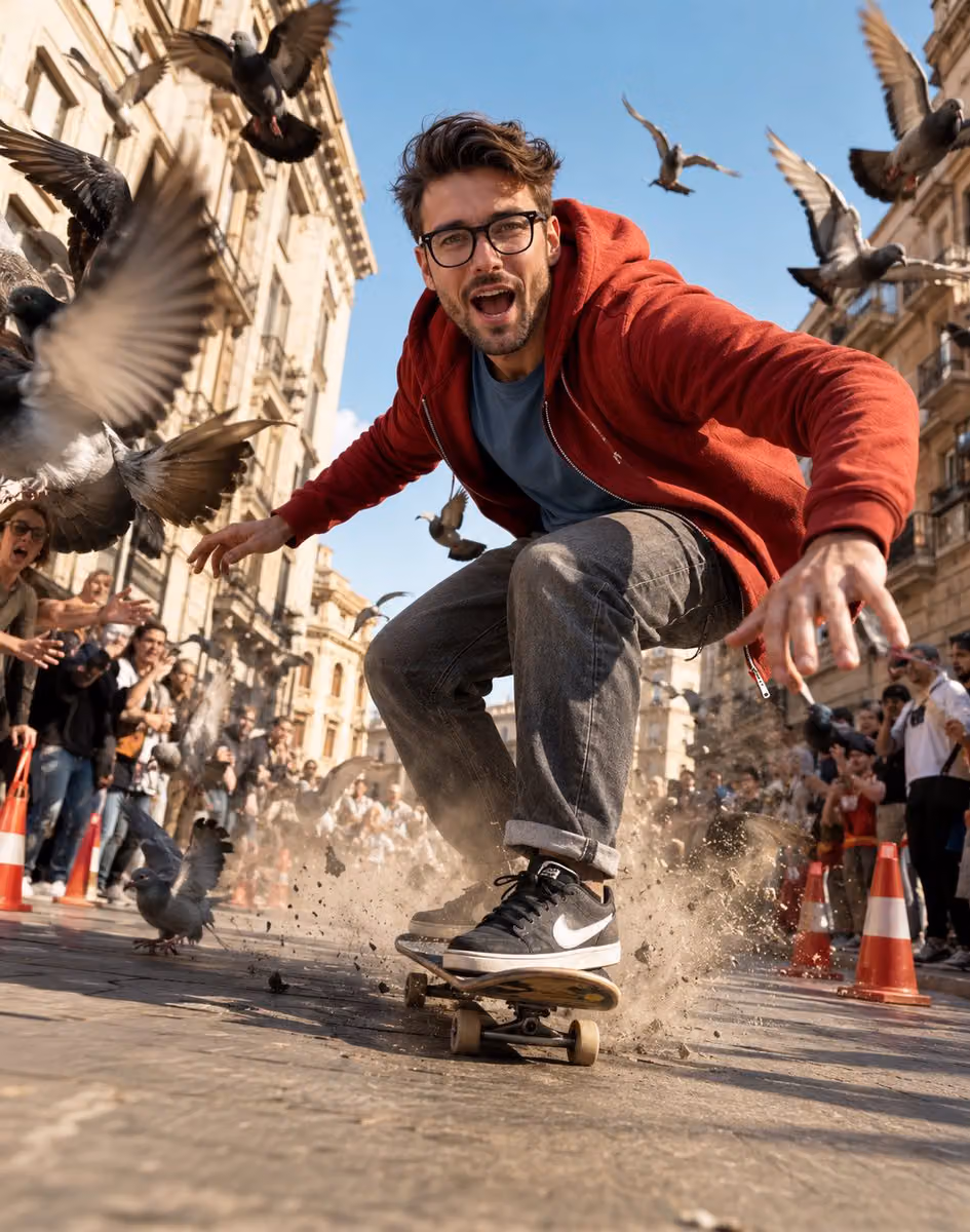 Create a Dynamic hyper‑realistic low‑angle street scene bath