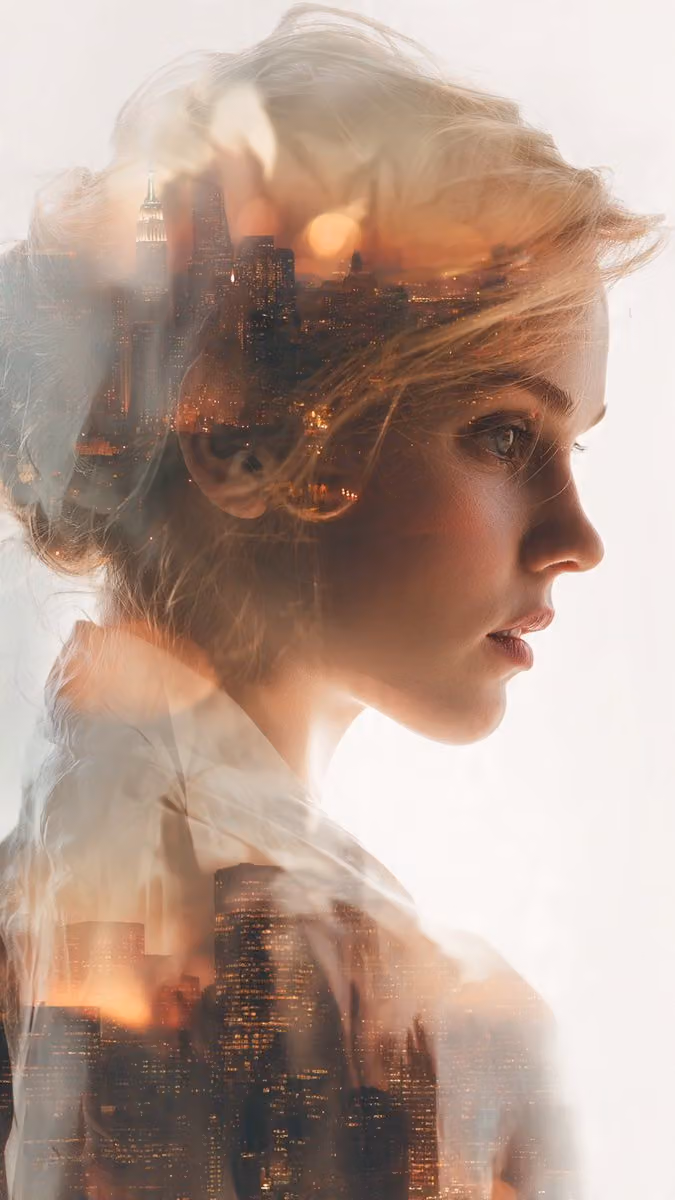 A conceptual double-exposure photograph seamlessly blends a