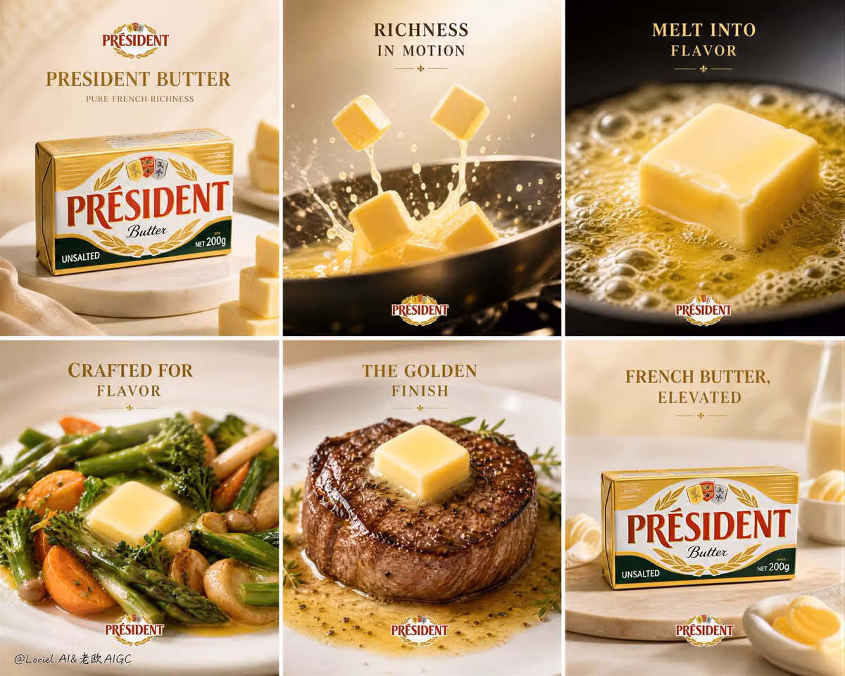 Create an ultra-premium 2x3 six-panel campaign poster for Pr