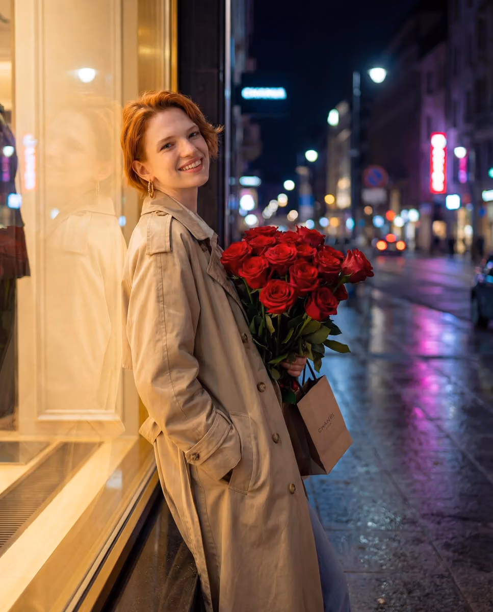 Night-time Street Style with Red Roses