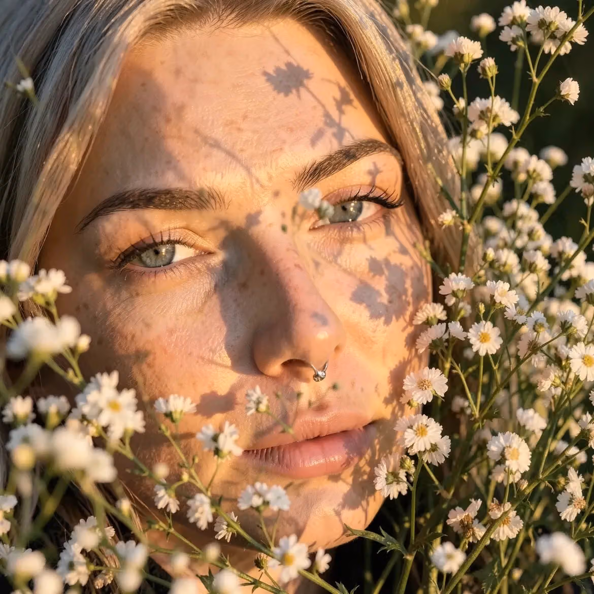 Ultra-realistic close-up portrait of a young woman lying in