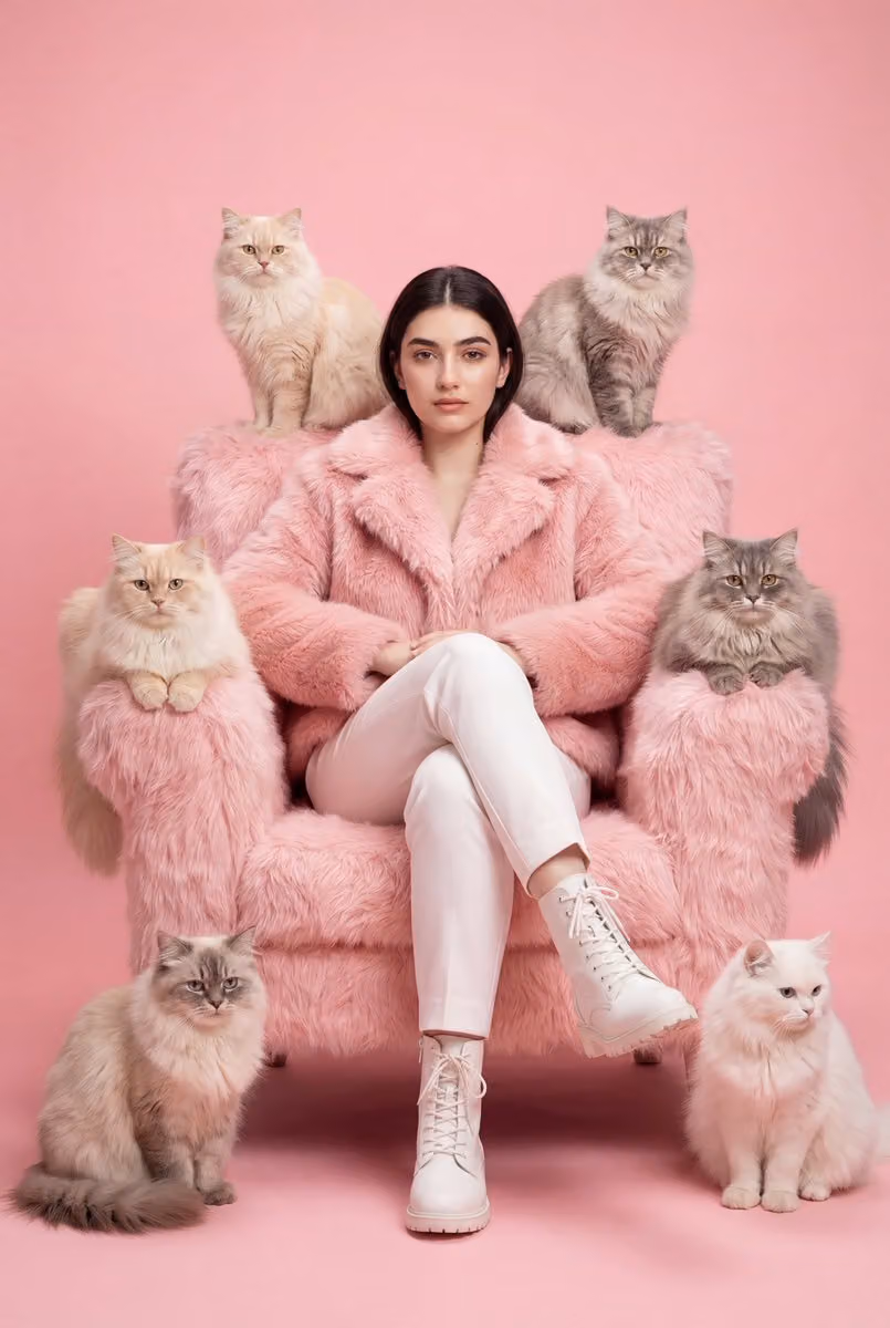 Fashion Editorial Portrait with Cats