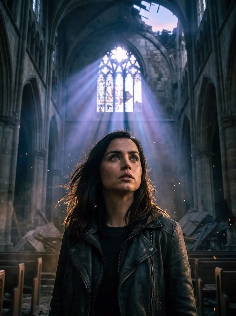 Cinematic Gothic Cathedral Portrait with God Rays