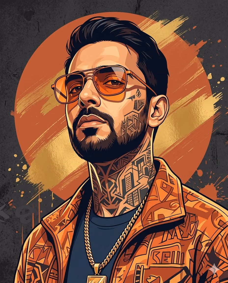 Urban Portrait with Orange Streetwear and Tattoos