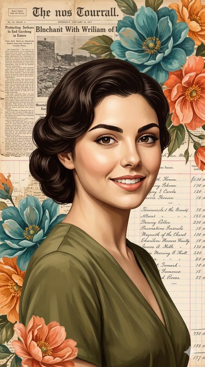 Vintage Realism Collage Portrait with Floral Blooms