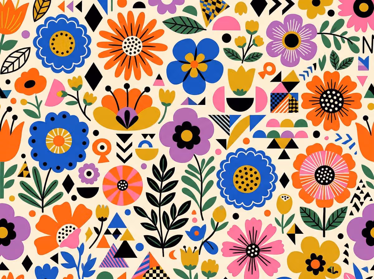 Vibrant Flat Illustration with Floral Geometric Pattern