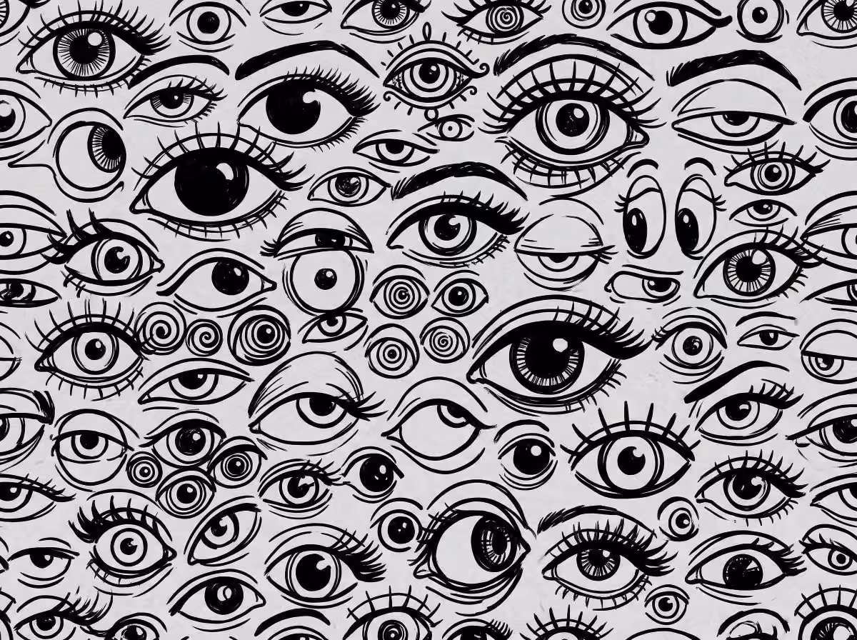 Black and White Hand-Drawn Eye Pattern