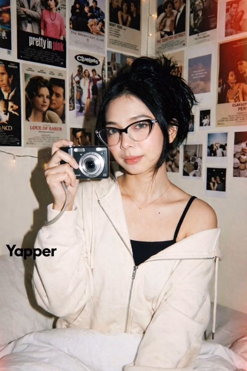Y2K Digital Camera Portrait with Aesthetic Room Setting