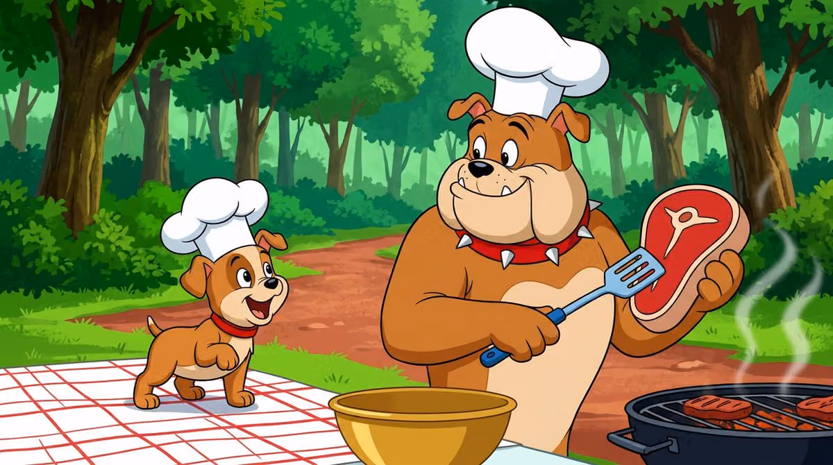 Anthropomorphic Bulldog BBQ in Classic Cartoon Style