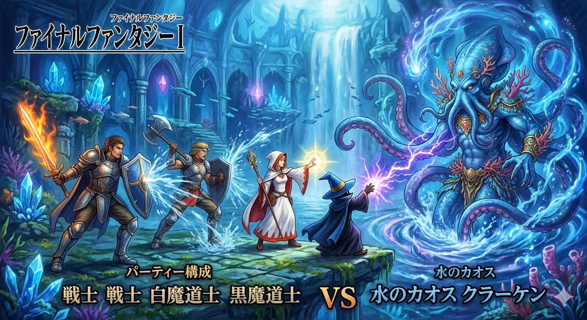 Final Fantasy Party vs. Water Chaos Kraken