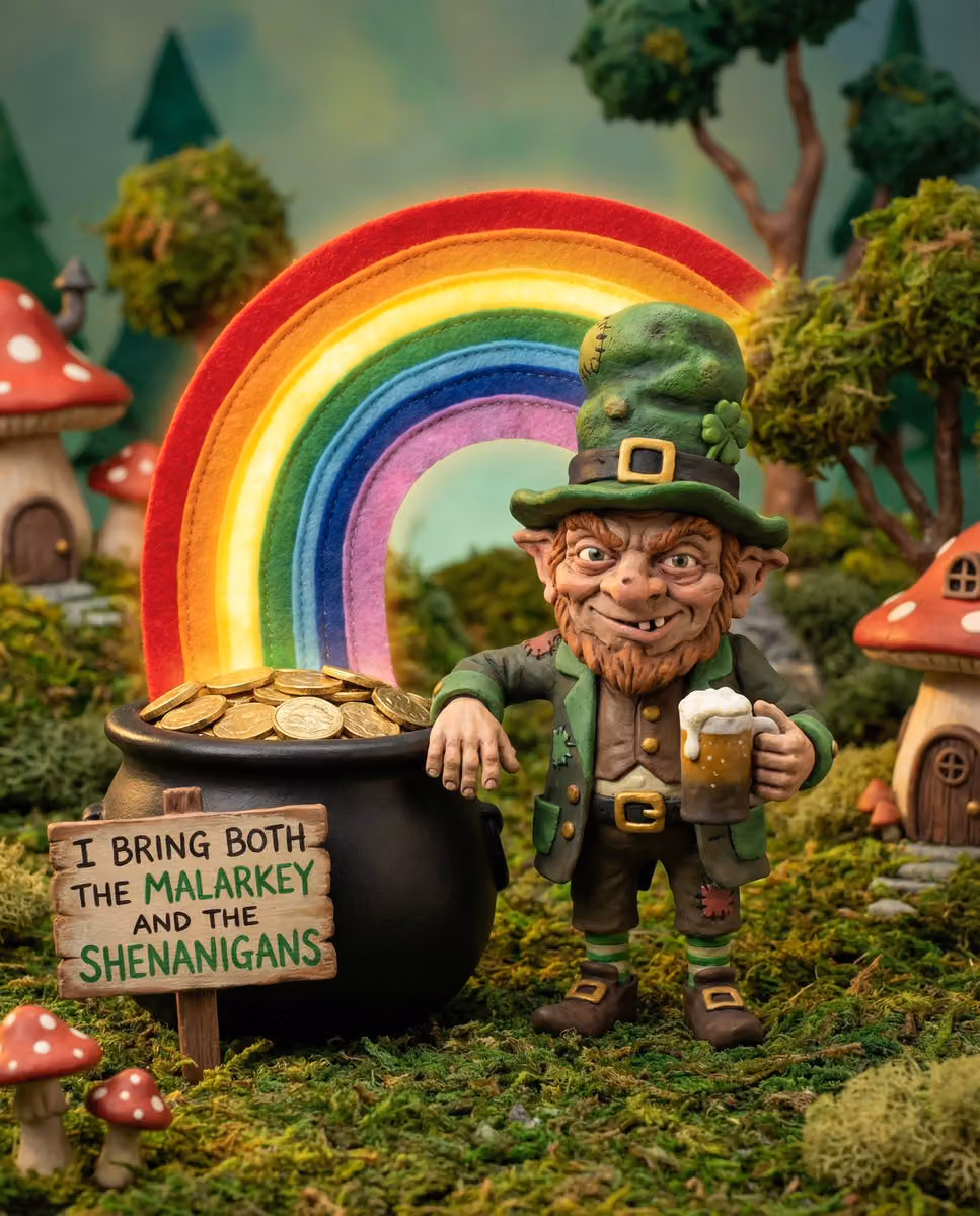 Leprechaun with Beer and Pot of Gold