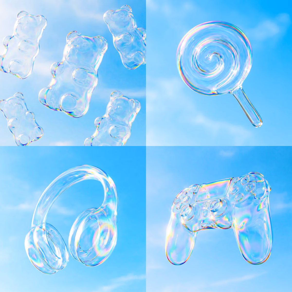 Floating Soap Bubble Object with Iridescent Reflections