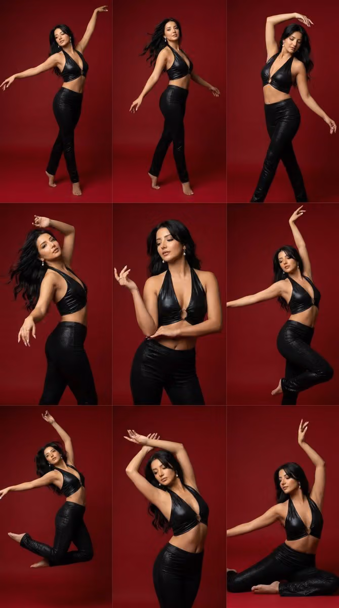 Elegant Dancer in Red Studio Editorial Grid