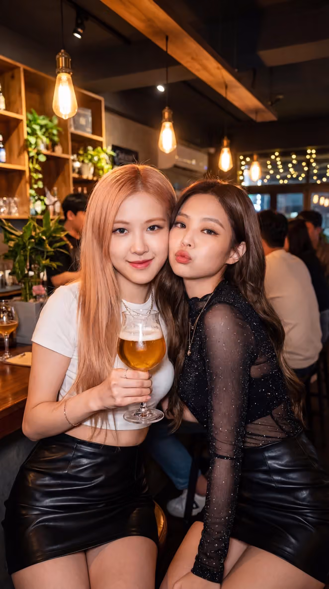 K-pop Idols Rosé and Jennie Selfie in Pub