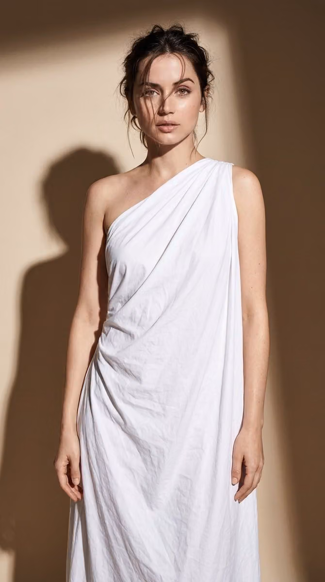 Studio Fashion Editorial with Draped Fabric Dress